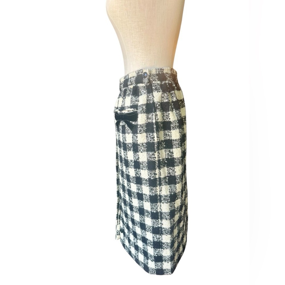 Valentino Boutique Wool Tweed Check Pencil Skirt Velvet Bow Detail Made Italy - Picture 5 of 12